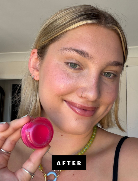 Gunderman after applying Fwee Lip  Cheek Glowy Jelly Pot