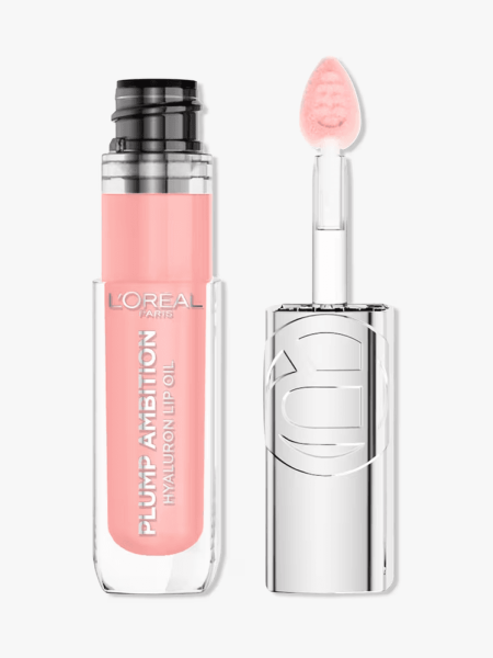 L’Oréal Plump Ambition Hyaluron Lip Oil in branded component on a light gray background