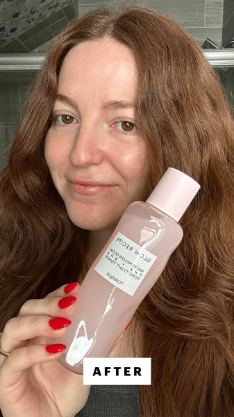 Gulino after applying the Glow Recipe Watermelon Glow PHA BHA PoreTight Toner